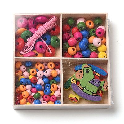 Children's Day Theme Maple Wood Jewelry Set DIY Making Kits WOOD-C006-03B-1