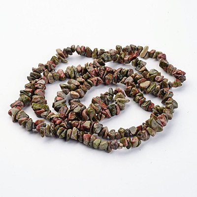 Natural Unakite Chips Beads Strands F020-1