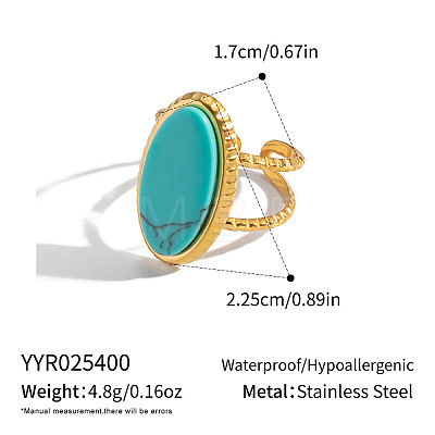 304 Stainless Steel with Synthetic Turquoise Cuff Open Rings ZU0108-1