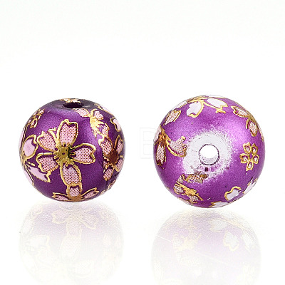 Flower Picture Printed Glass Round Beads GLAA-J089-10mm-B03-1