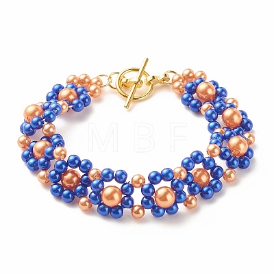 Acrylic Pearl Braided Flower Link Bracelet with Alloy Toggle Clasp for Women BJEW-JB08101-1