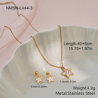 304 Stainless Steel Pendant Necklaces & Stud Earrings Sets for Girl's WG60F59-01-1
