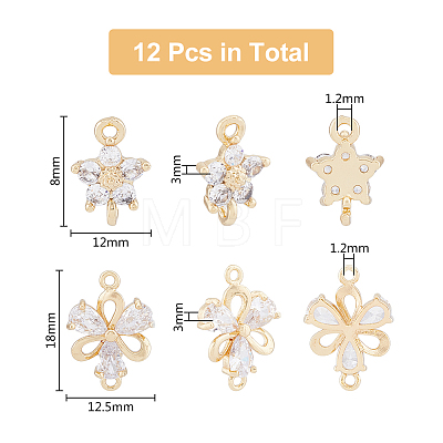 12Pcs 2 Styles Brass Clear Glass Connector Charms KK-DC0003-37-1