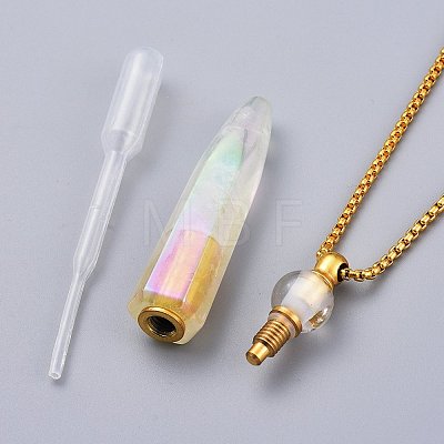 Electroplate Natural Quartz Crystal Perfume Bottle Pendant Necklaces NJEW-I239-01-1