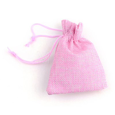Polyester Imitation Burlap Packing Pouches Drawstring Bags X-ABAG-R005-9x7-19-1