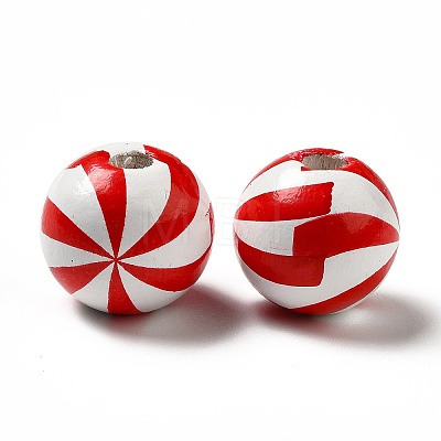 Christmas Theme Printed Natural Wooden Beads WOOD-L020-A02-1