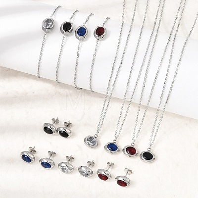 304 Stainless Steel & Cubic Zirconia Stud Earrings & Pendant Necklaces & Link Bracelets Sets SA-CBADCF0-02P-1