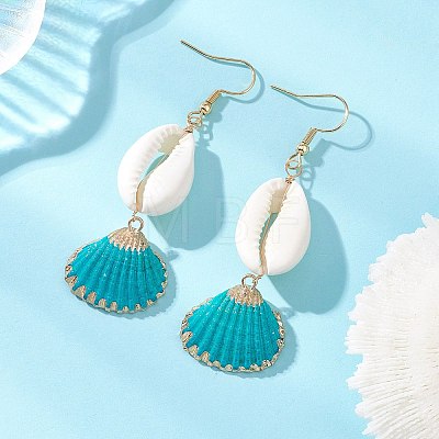Natural Mixed Cowrie Shell Dangle Earrings EJEW-JE07223-1