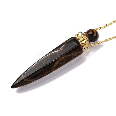 Natural Obsidian Bullet Shaped Perfume Bottle Pendant Necklaces G-B089-02G-05-1