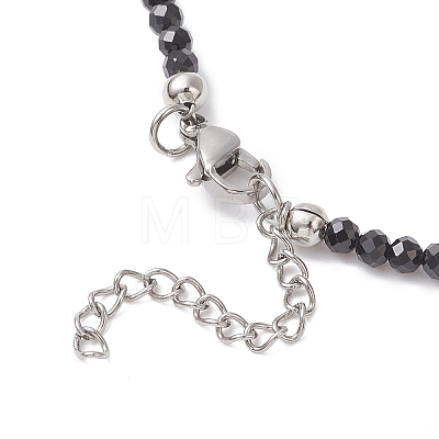 2Pcs 2 Styles Brass Moon Star and Faceted Round Natural Black Spinel Beaded Necklaces for Women NJEW-JN05657-1