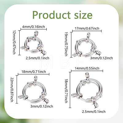 GOMAKERER 8Pcs 4 Styles 304 Stainless Steel Smooth Surface Spring Ring Clasps STAS-GO0001-23-1