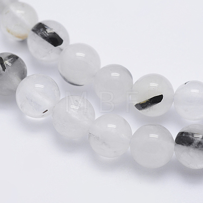 Natural Tourmalinated Quartz Beads Strands G-P336-02A-6mm-1