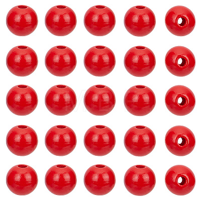 Spray Painted Round Natural Schima Wood Beads WOOD-PA0001-81C-01-1