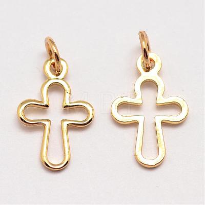 Brass Tiny Cross Charms KK-G258-02-NR-1