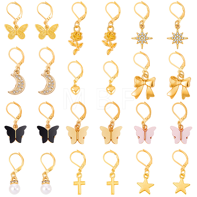 12 Pairs 12 Styles Alloy & Rhinestone & Acrylic & Resin Pearl Leverback Earrings EJEW-BM0001-05-1
