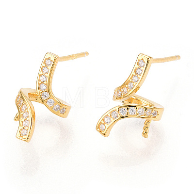 925 Sterling Silver Stud Earring Findings Micro Pave Cubic Zirconia STER-T007-18G-1