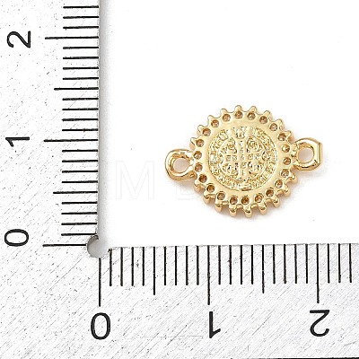 Brass Pave Clear Cubic Zirconia Religion Flat Round with Saint Connector Charms KK-L255-09G-02-1