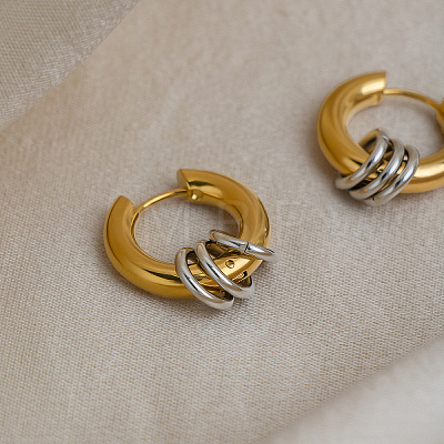 304 Stainless Steel Fashion Triple Ring Dangle Hoop Earrings for women MK3977-2-1