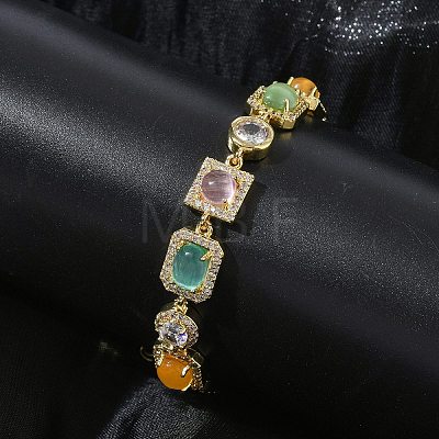 Brass Micro Pave Clear Cubic Zirconia Link Chain Bracelets for Women BJEW-C156-03G-1