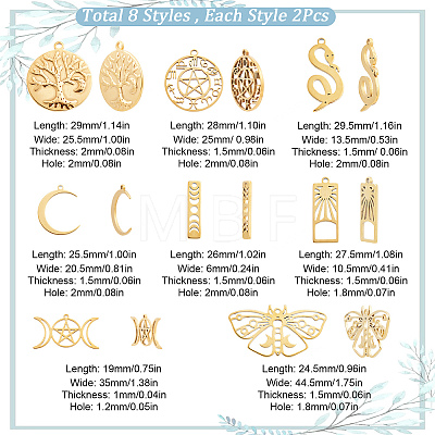 16Pcs 8 Style 304 Stainless Steel Charms STAS-SC0004-05-1