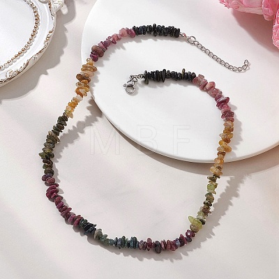 Natural Multicolor Tourmaline Chip Beaded Necklaces NJEW-JN05802-1