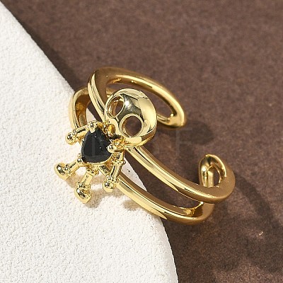 Brass Micro Pave Cubic Zirconia Cuff Rings RJEW-G364-03G-01-1