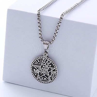 Vintage Round Star Hip Hop Street Punk Titanium Steel Pendant Necklace Jewelry DB2140-1