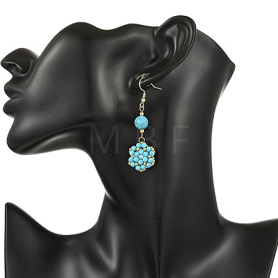 Natural & Synthetic Mixed Stone and Shell Pearl Braided Dangle Earrings EJEW-MZ00789-1