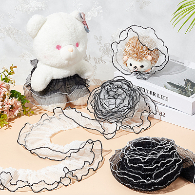   2Pcs 2 Colors 2-Layer Polyester Pleated Lace Trim Ribbon OCOR-PH0002-78-1