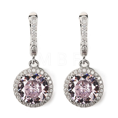 925 Sterling Silver Pave Cubic Zirconia Flat Round Hoop Earrings EJEW-C150-01C-02-1