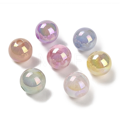 Round UV Plating Luminous Rainbow Iridescent Acrylic Beads LACR-R001-10A-1