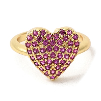 Heart Brass Micro Pave Cubic Zirconia Open Cuff Rings RJEW-U008-46G-1