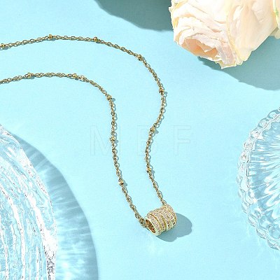 Brass Micro Pave Clear Cubic Zirconia Multi Ring Beads Pendant 304 Stainless Steel Satellite Chain Necklaces for Women NJEW-JN06676-1