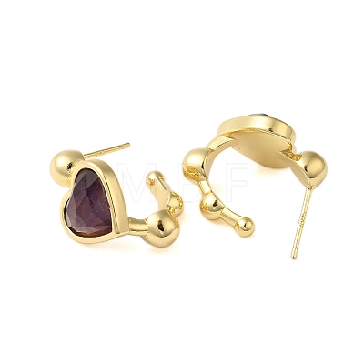 Natural Amethyst Heart Stud Earrings EJEW-K287-01G-08-1