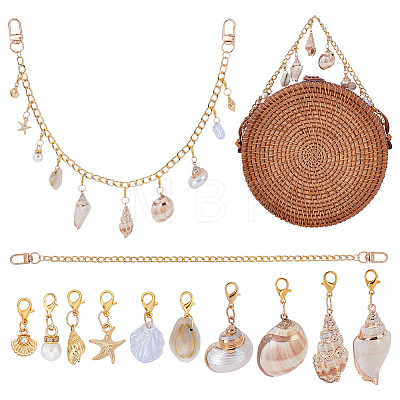 Aluminium Bag Extender Chains and Shell & Resin Pendant Decorations HJEW-PH02529-1