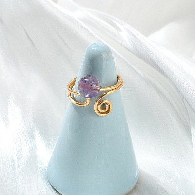 Natural Gemstone Cuff Open Rings RJEW-JR01071-1