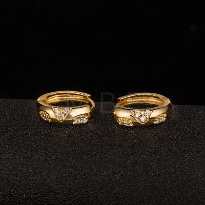 Real 18K Gold Plated Ring Brass Rhinestone Huggie Hoop Earrings EJEW-EE0001-114-1