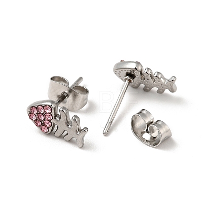 Rhinestone Fishbone Stud Earrings with 316 Surgical Stainless Steel Pins EJEW-A081-13P-1