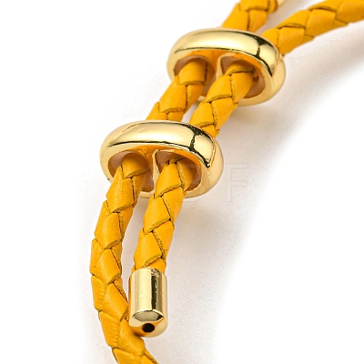 Brass Column Bar Link Bracelet with Leather Cords BJEW-G675-05G-10-1