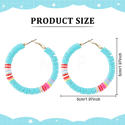 ANATTASOUL 6 Pairs 6 Colors Polymer Clay Heishi Surfer Beaded Hoop Earrings EJEW-AN0002-23-1