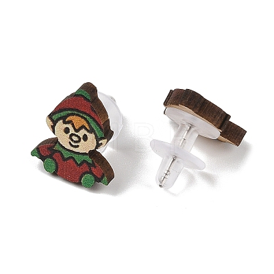 Christmas Theme Wood Stud Earrings EJEW-U016-06P-04-1