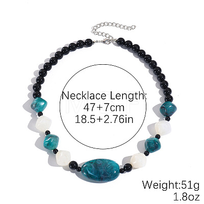 Resin Geometric Oval Graduated Beaded Necklaces with Alloy End Chains WG4F80F-04-1