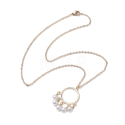 ABS Plastic Imitation Pearl with Brass Pendant Necklaces NJEW-JN04904-1