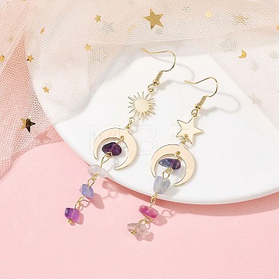 Moon & Star & Sun Brass Asymmetrical Earrings EJEW-JE05454-1