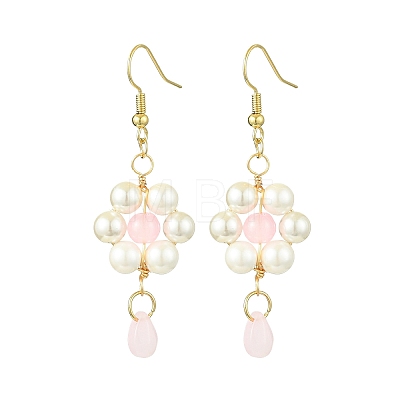 Shell Pearl with Glass Dangle Earring EJEW-JE05931-01-1