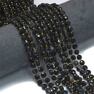 Natural Black Banded Agate(Dyed & Heated) Beads Strands G-K389-B20-01-1