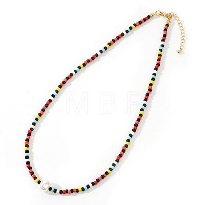 Bohemian Style Glass Seed Beaded Necklaces with Imitation Pearl Beads SN7865-1