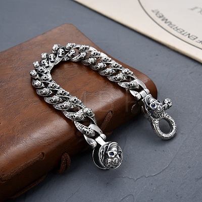 Tibetan Style Alloy Skull Link Chain Bracelet Men WG16695-01-1