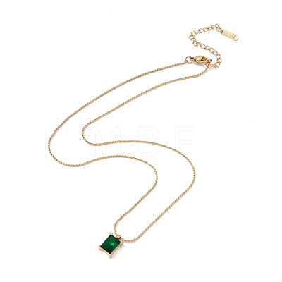 Fern Green Rhinestone Rectangle Pendant Necklace with Twist Rope Chains NJEW-G074-46G-1