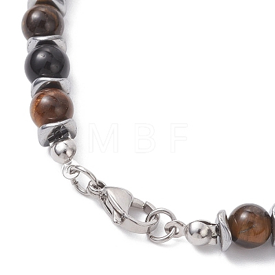 Round Natural Tiger Eye & Obsidian & Twist Synthetic Non-Magnetic Hematite Beaded Necklaces NJEW-JN05728-01-1